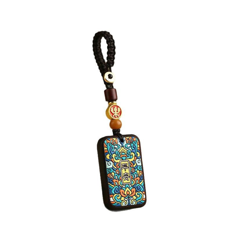 Painted Sandalwood 'Peace' Talisman Keychain for Safe Travels, image 9, lucky charm