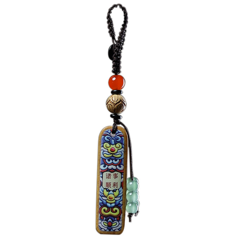 Painted Sandalwood 'Lucky Pig' Keychain, image 9, lucky charm