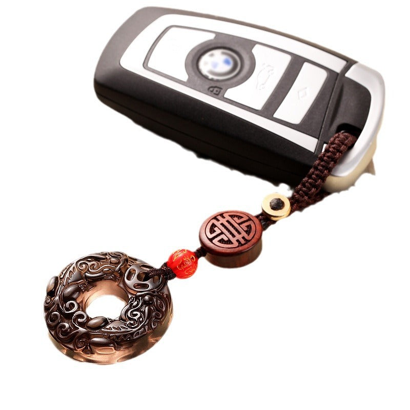 Pixiu Obsidian Keychain – pixiu obsidian keychain with BMW key on pure white background, mens amulet keychain