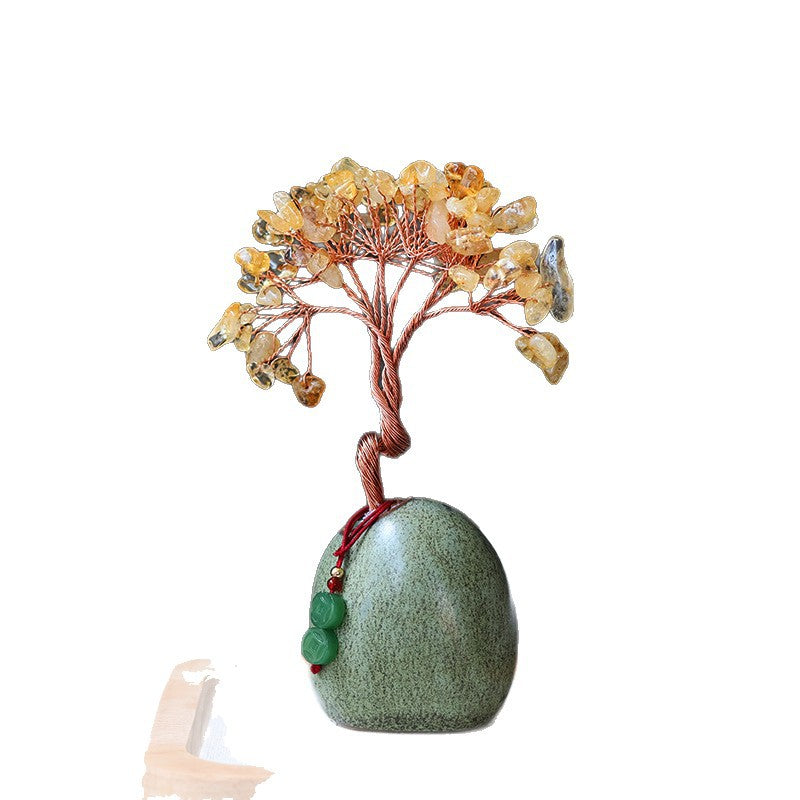 Citrine Money Tree – Yellow citrine isolated white, mini prosperity desk decor