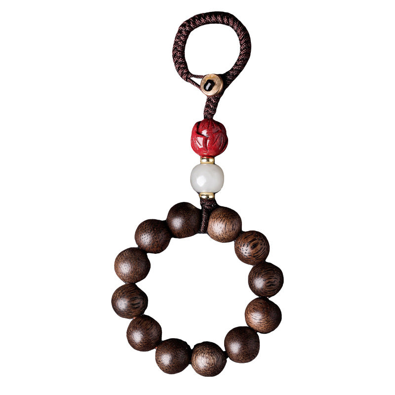 Agarwood & Hetian Jade Lotus Car Keychain, alternate angle, lucky charm
