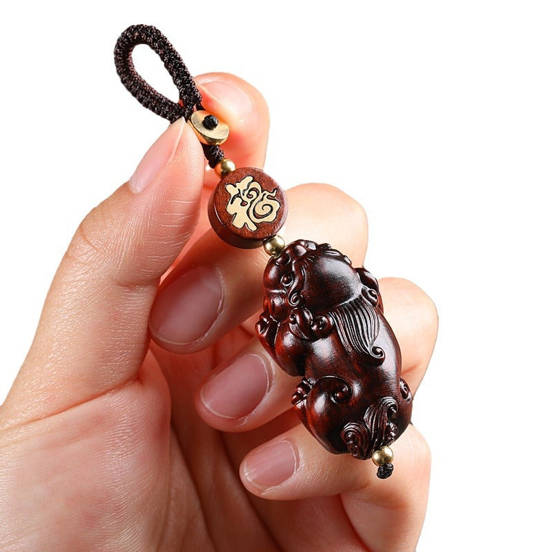 Red Sandalwood PiXiu Keychain, alternate angle, lucky charm