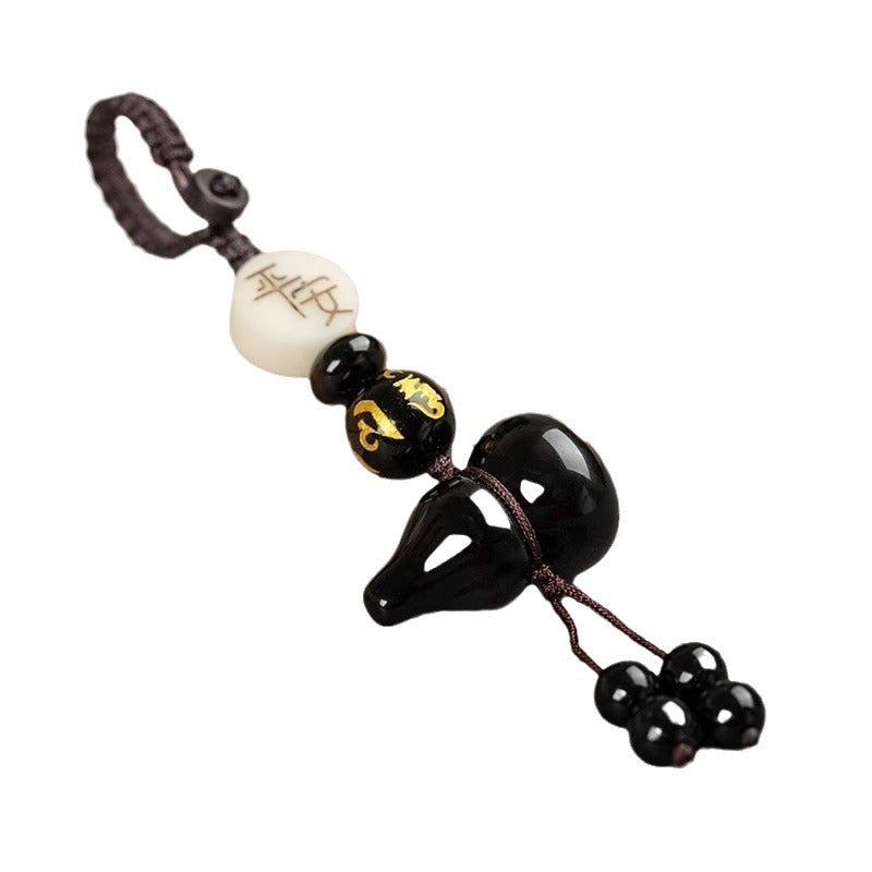 Black Obsidian Hulu Gourd Keychain, packaging, lucky charm