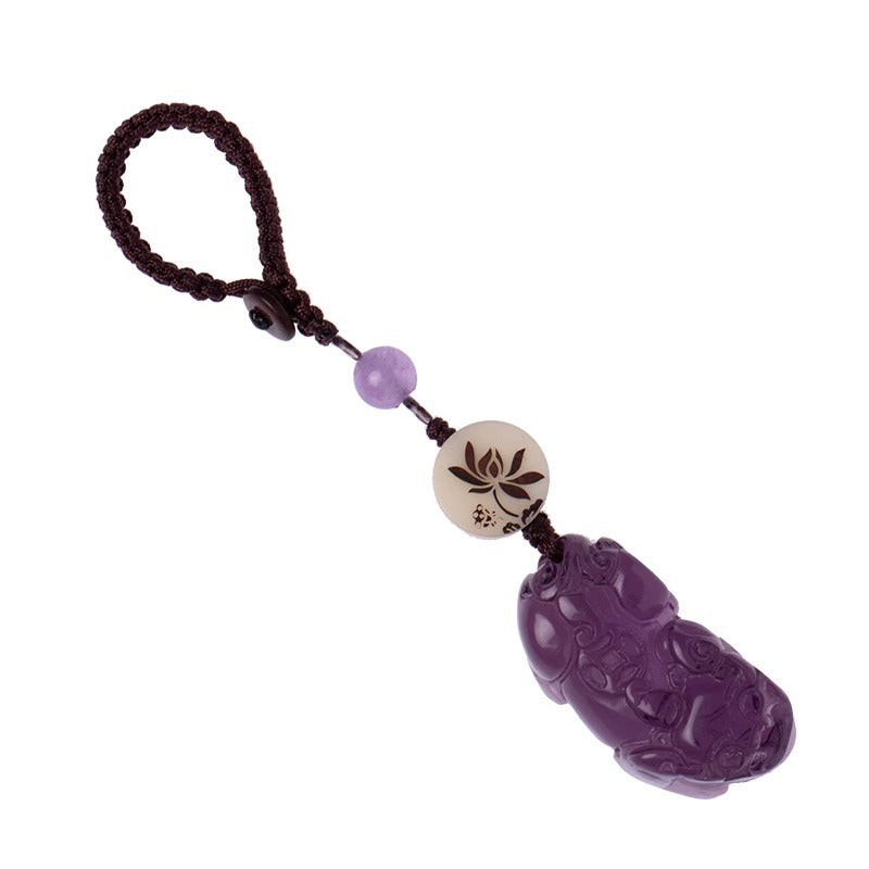 Amethyst Pi Yao Keychain, alternate angle, lucky charm