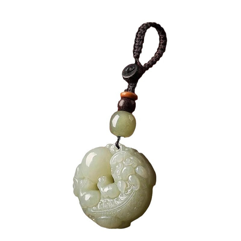 Jade Pi Xiu Keychain with Gemstone Ball, image 6, lucky charm