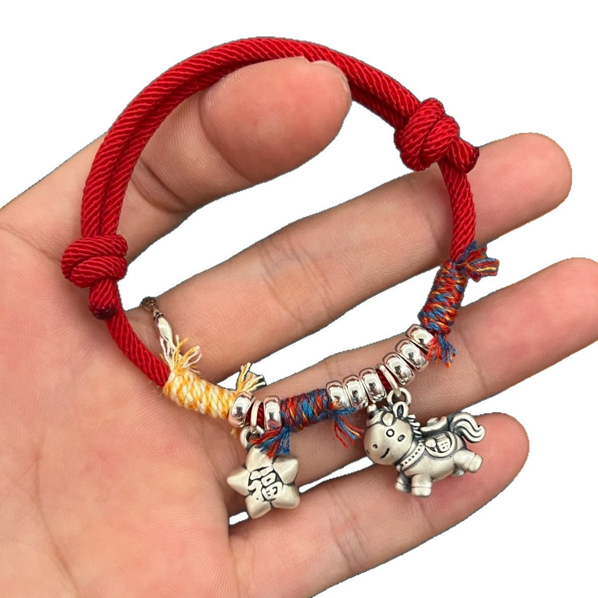 Horse Red String Bracelet – Red string bracelet with silver horse charm on white background, couple gift