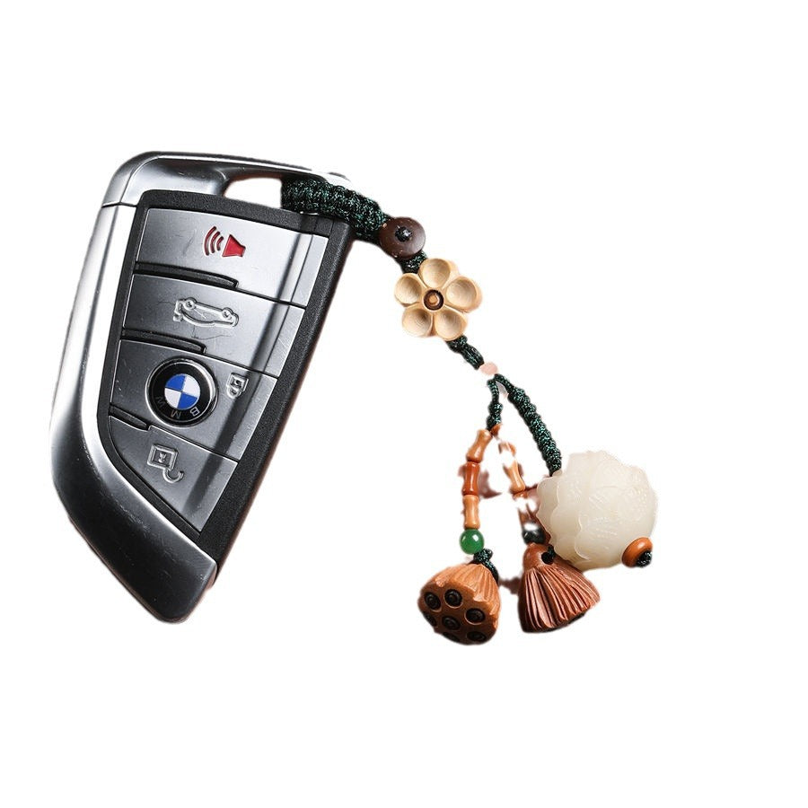 Lotus & Bodhi Car Keychain & Phone Charm - Spiritual Elegance, detail shot, lucky charm