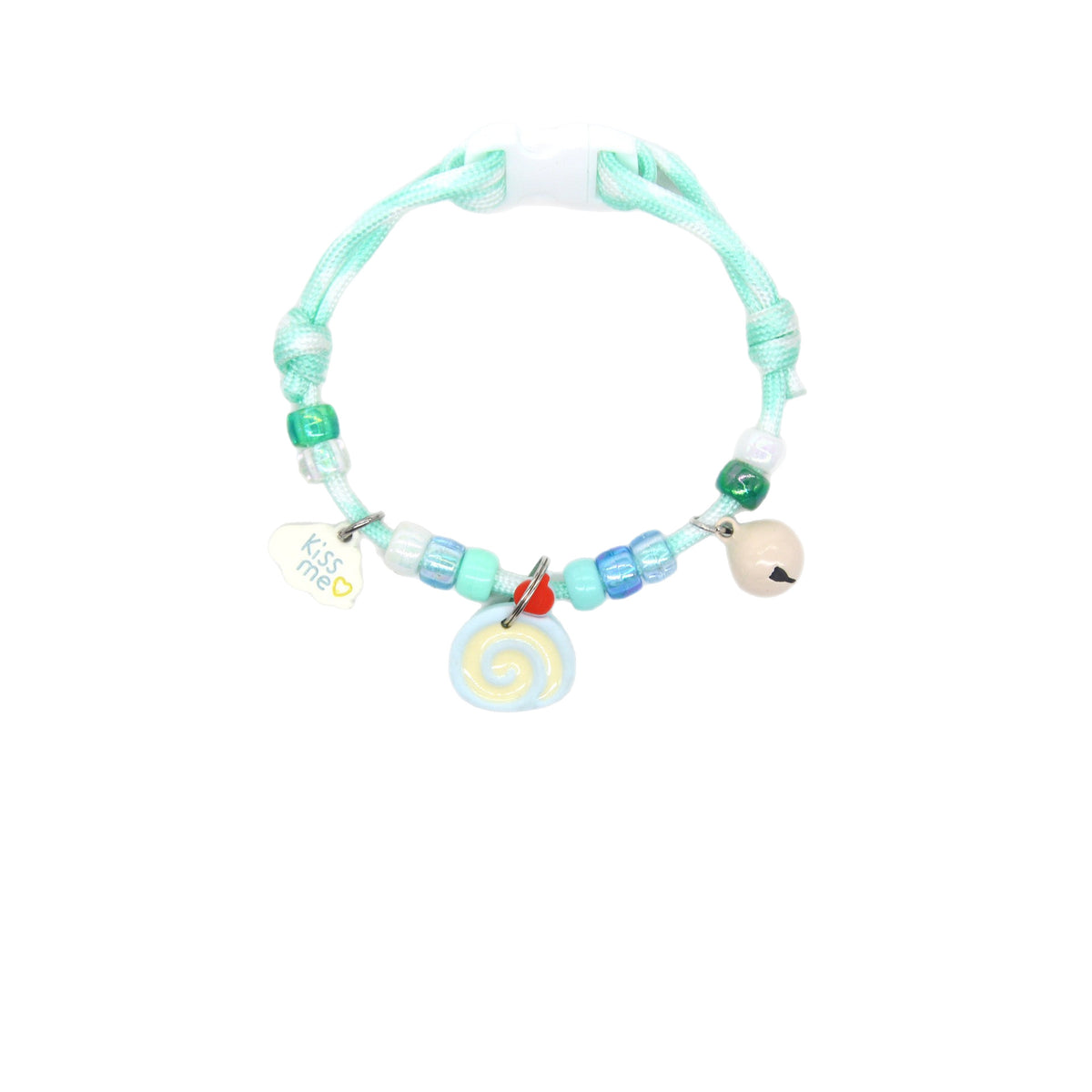 Pet Collar with Bell – Mint green rope with kiss me heart, lollipop & cream bell, candy kawaii collar