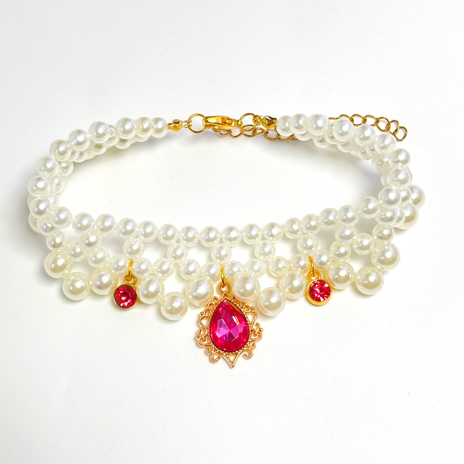 Luxury Pearl Pet Necklace - AB iridescent crystal pendant with pearl strands on cloud dish, handmade energy pet necklace