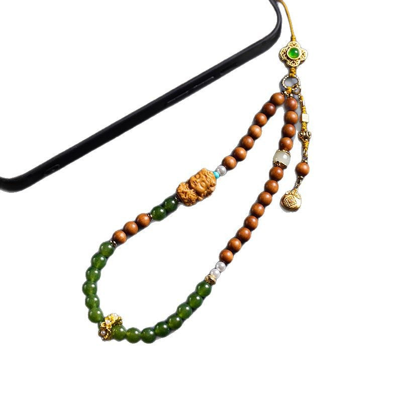 Chalcedony & Sandalwood Fu Bag Phone Charm, detail shot