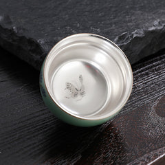 Butterfly Goldfish Teacup – side profile with lotus and koi pattern, ceramic tea
