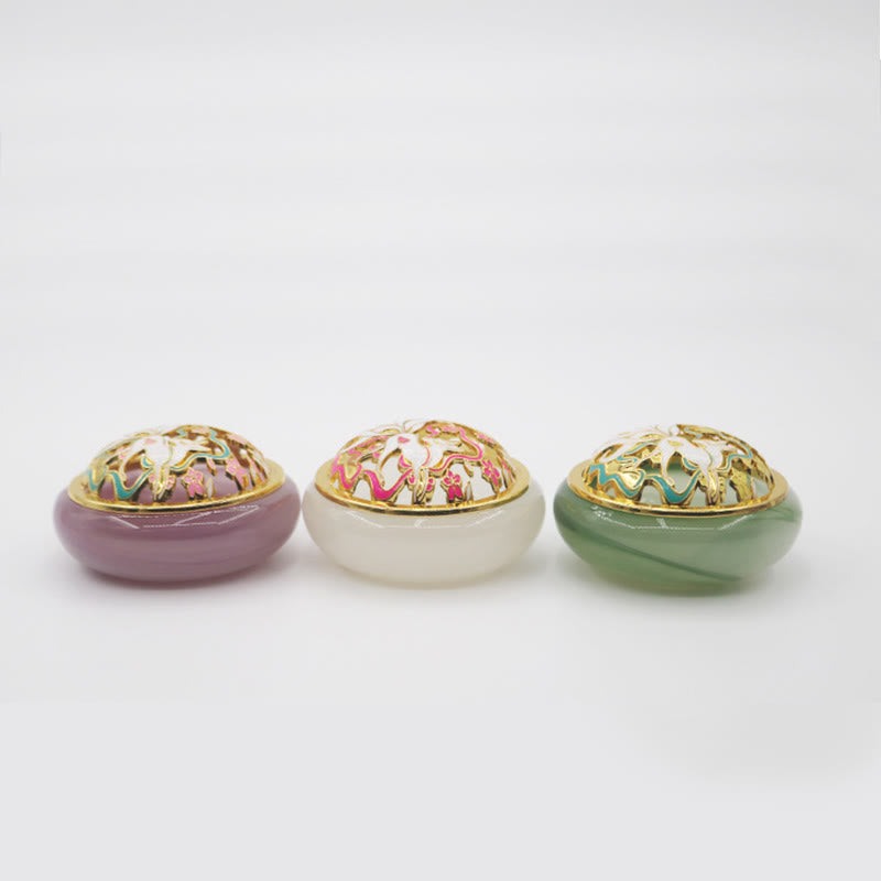 Nine-Tailed Fox Liuli Crystal Incense Burner - Three color variants on white background, liuli censer set