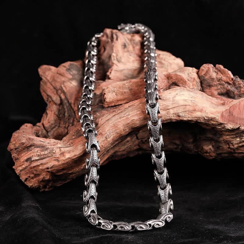 Dragon Necklace Bracelet Set - Dragon scale chain draped on driftwood, Protection