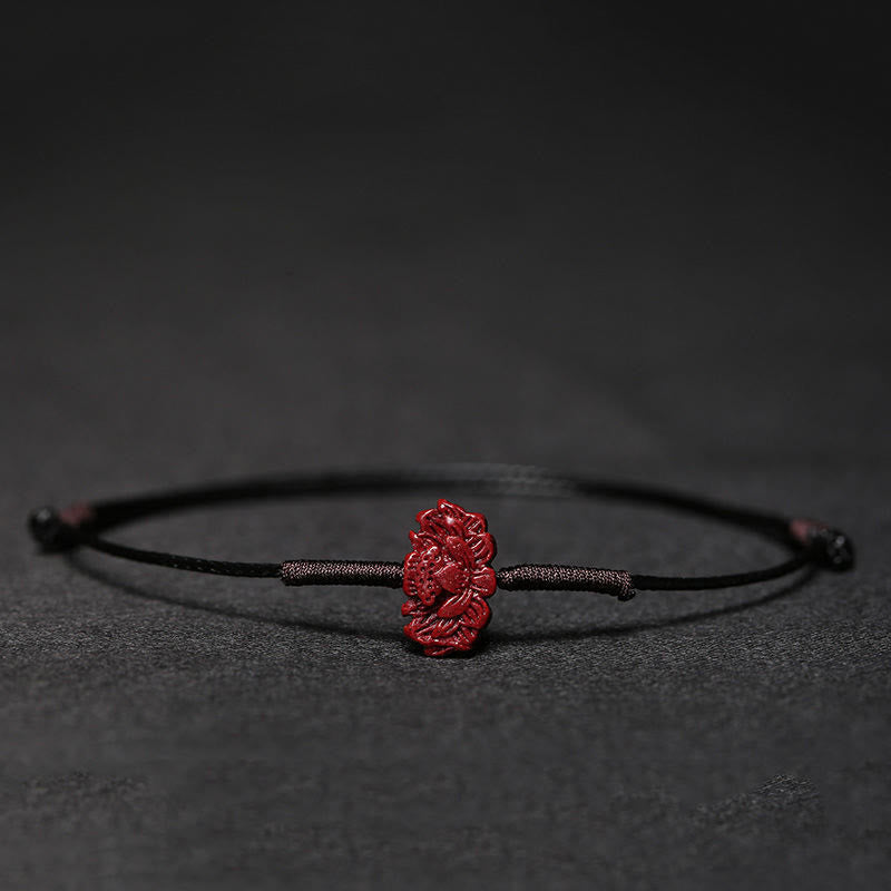 Cinnabar PiXiu Lotus Koi Fish Blessing Braid Bracelet – koi fish charm on black cord, yin yang balance prosperity handmade jewelry