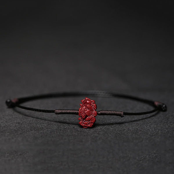 Cinnabar PiXiu Lotus Koi Fish Blessing Braid Bracelet – koi fish charm on black cord, yin yang balance prosperity handmade jewelry