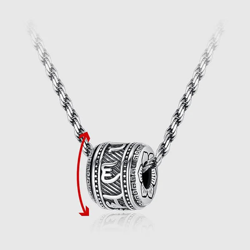 Tibetan Om Mani Padme Hum Pendant - Spinner pendant on white background, rotating bead feature, men talisman