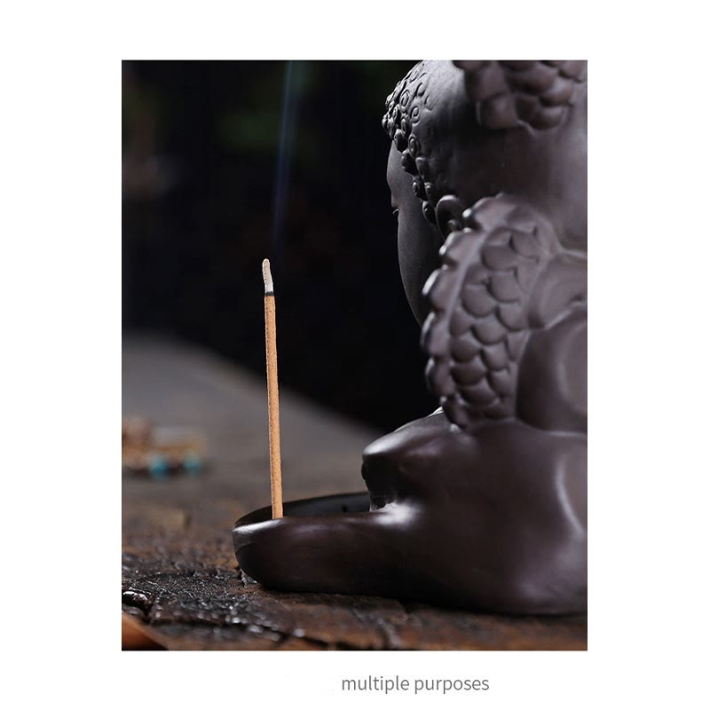 Dragon Buddha Clay Burner - Natural daylight on stone surface, zen garden decor piece