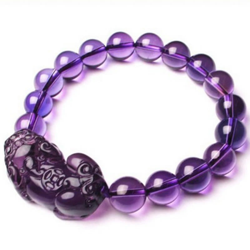 Amethyst PiXiu Fortune Bracelet – Studio shot on white background, translucent purple amethyst beads