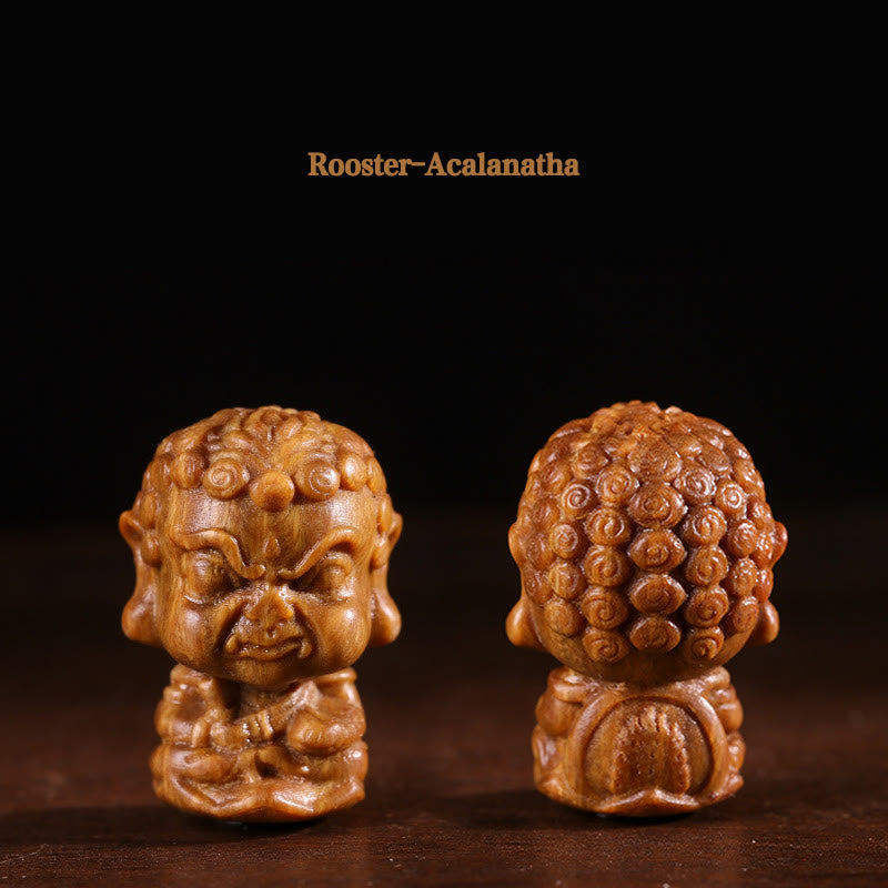 Chinese Zodiac Green Sandalwood Buddha – Rooster Acalanatha wrathful deity front and back, Fierce