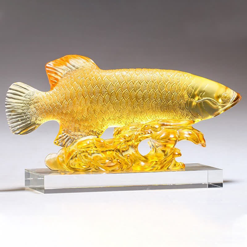 Liuli Crystal Koi Fish Art – Warm LED backlight glow, illuminated liuli koi decor