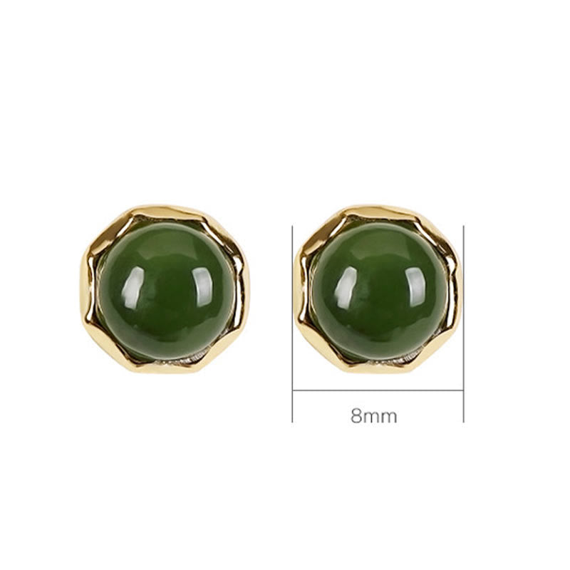 Hetian Cyan Jade Gold Plated Silver Stud Earrings size chart 8mm diameter