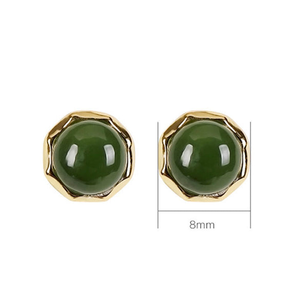 Hetian Cyan Jade Gold Plated Silver Stud Earrings size chart 8mm diameter