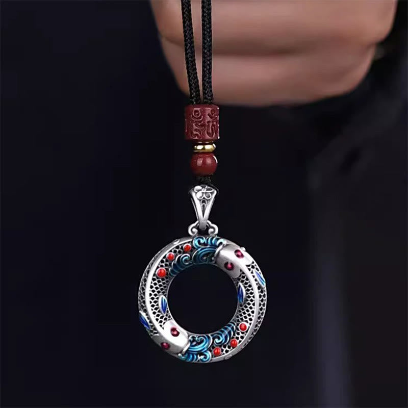 Koi Fish Peace Buckle Pendant - front view showing copper koi fish design, luck necklace
