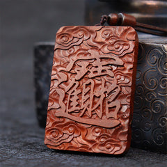 Lightning Struck Jujube Wood PiXiu – Back of pendant with Chinese characters and clouds