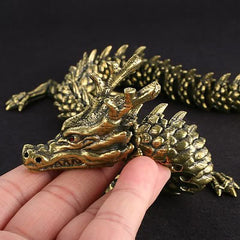Brass Copper Dragon Statue – open C-curve pose on white background with detailed scales, Fantasy decor