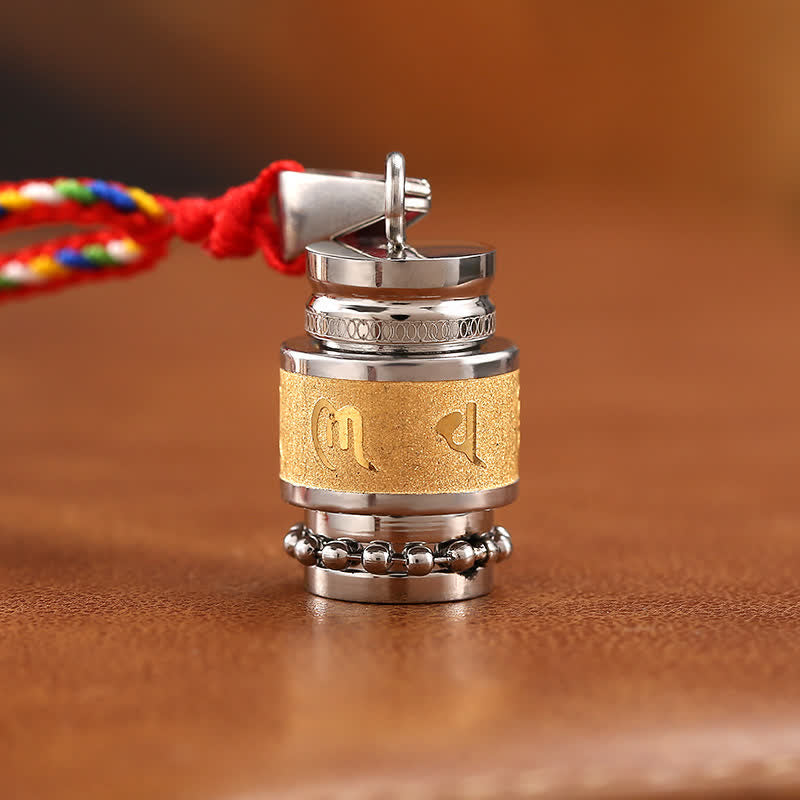 Om Mani Padme Hum Amulet – Macro gold mantra band, rotating bead base, titanium steel pendant