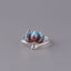 925 Sterling Silver Lotus Ring - Enamel bloom with turquoise-red petals, adjustable silver jewelry