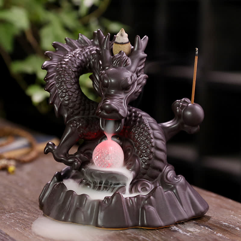 Brûleur d'encens à refoulement en céramique Dragon Auspicieux Image secondaire du produit