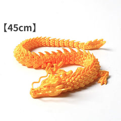 Feng Shui 3D Dragon - Golden silk-finish 45cm articulated dragon in S-curve on white, prosperity decor