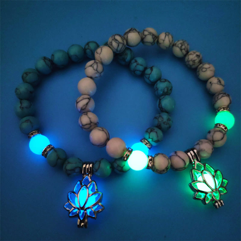 Pulsera de protección de loto con turquesa tibetana luminiscente