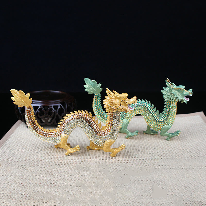 Handmade Feng Shui Dragon Decoration – Gold and mint green crystal dragon pair, dual colorway comparison, Collectible