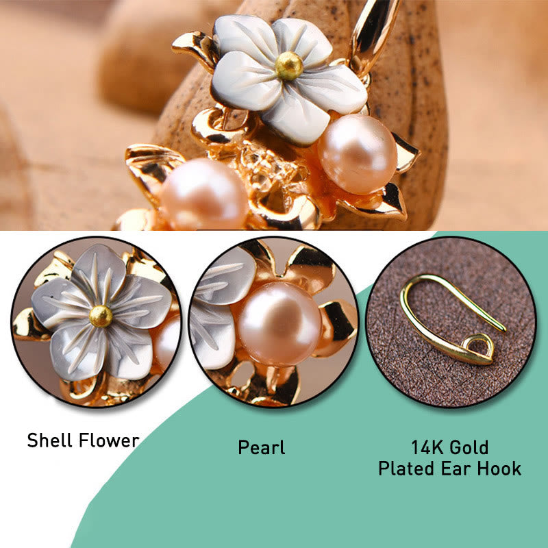 14K Gold Tridacna Pearl Aventurine Drop Earrings, lifestyle shot, earring jewelry