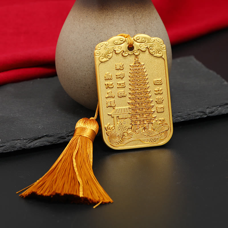 Feng Shui Koi Pagoda Decor - gold painted trim on pagoda roof edges, ornate
