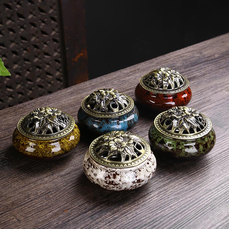 Flower Pattern Ceramic Incense Burner Zweitbild