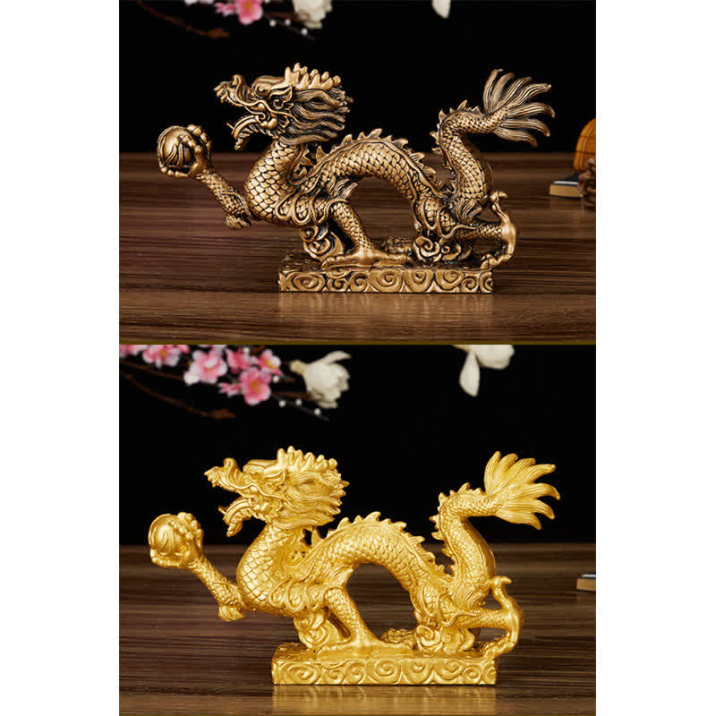 Dragon Wealth Decor - bronze gold split view cherry blossoms, auspicious, artistic