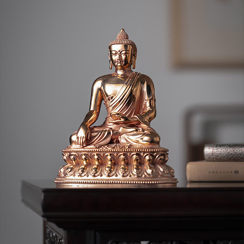 Shakyamuni Copper Statue – hands in earth-touching gesture with elongated fingers, mudra sculpture art