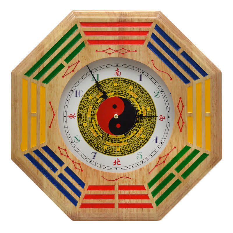 Feng Shui Bagua Peach Wood Wall... – Octagonal frame with colorful bagua trigrams, feng shui decor