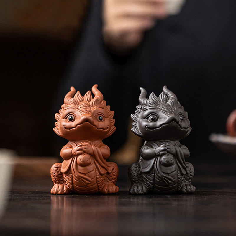 Luck Dragon Purple Clay Tea Pet - multi-angle view of dragon form, artisan crafted