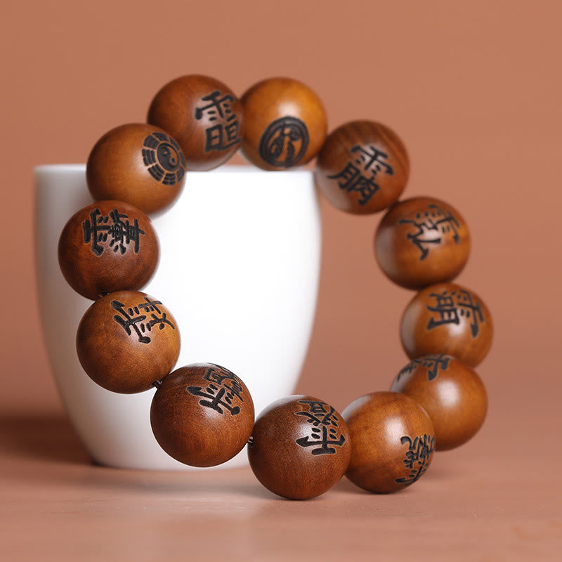 Lightning Struck Jujube Wood Taoist Bracelet - Wood bead bracelet displayed in white ceramic cup, Buddhist meditation beads