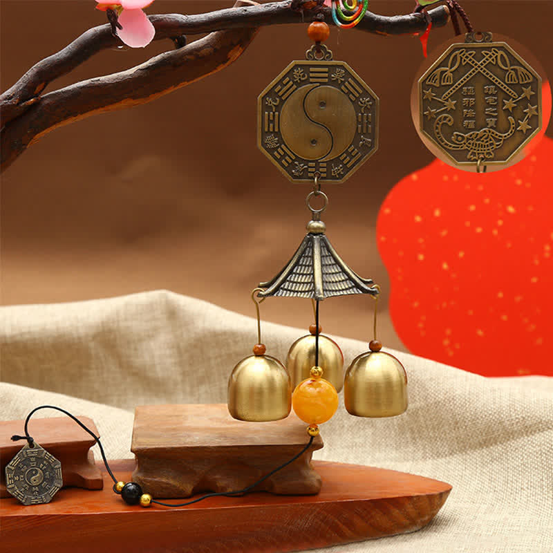 Feng Shui Copper Koi Fish Bagua Kirin Wind Chime Wall Hanging Ornament – bagua mirror close-up, zen