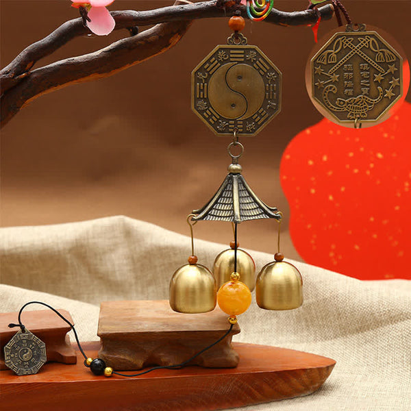 Feng Shui Copper Koi Fish Bagua Kirin Wind Chime Wall Hanging Ornament – bagua mirror close-up, zen