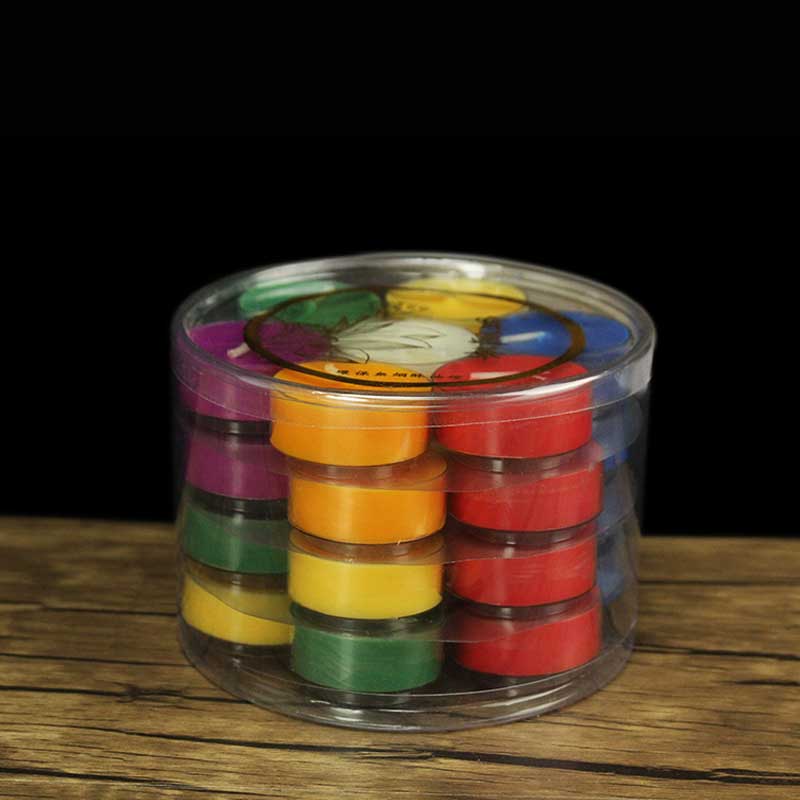 Lotus Candle Holder – Rainbow tealight set in clear cylinder, mandala candle arrangement