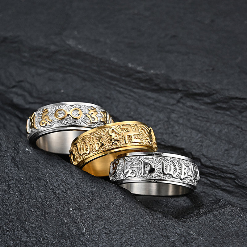 Om Mani Padme Hum Titanium Steel Ring Secondary image