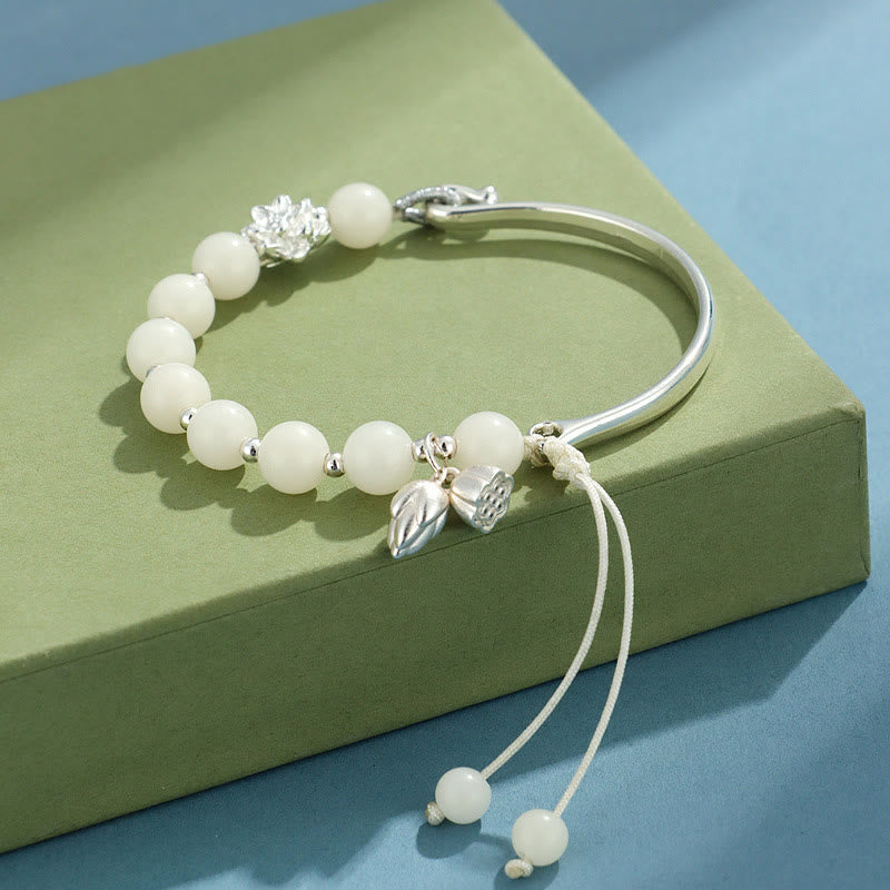 Bodhi Seed Butterfly Lotus Bracelet – Two bracelets stacked, lotus charm bangle set