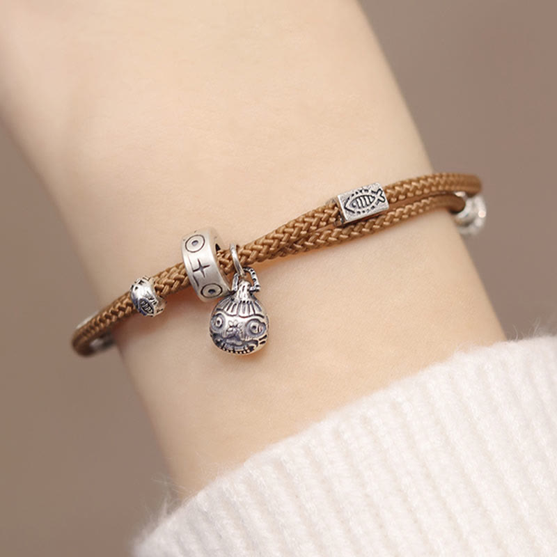 Silver Gold Koi Pixiu Bracelet - adjustable sliding knot closure on woven band