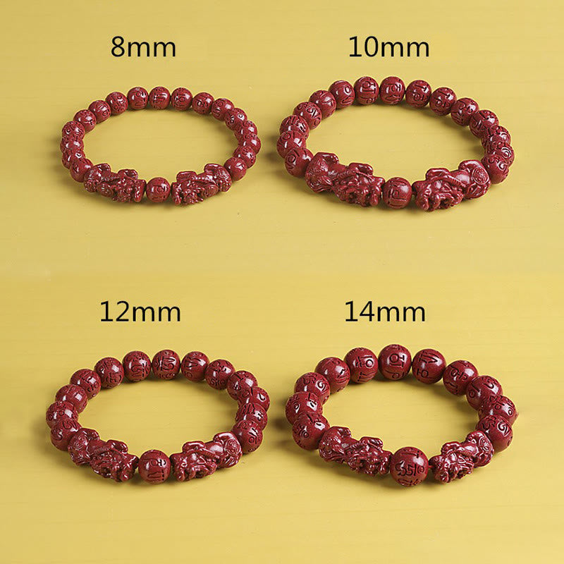 Double PiXiu Cinnabar Bracelet – Four size options 8mm to 14mm displayed together, size comparison
